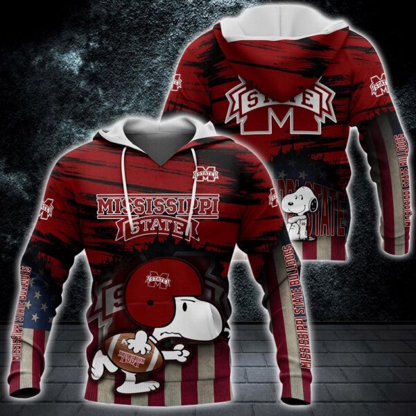 Customized NCAA Mississippi State Bulldogs Hoodie 3D Snoopy Pattern For Fans