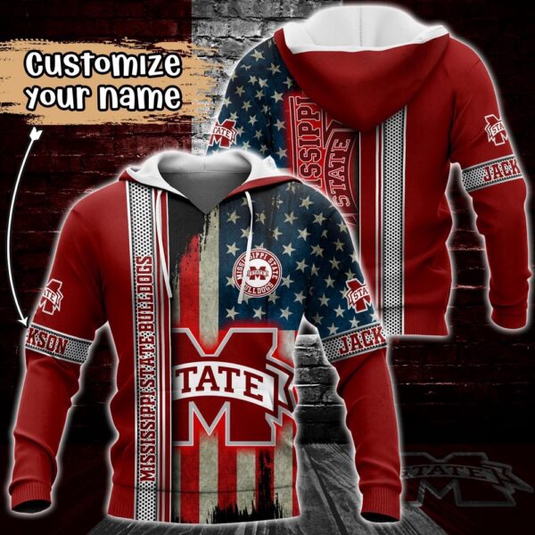 Customized NCAA Mississippi State Bulldogs Hoodie 3D US Flag Sleek Style For Fans