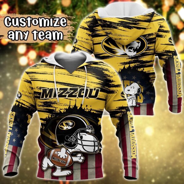 Customized NCAA Missouri Tigers Hoodie 3D Snoopy Plays Sports For Fans