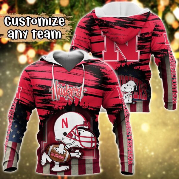 Customized NCAA Nebraska Cornhuskers Hoodie 3D Snoopy Plays Sports For Fans