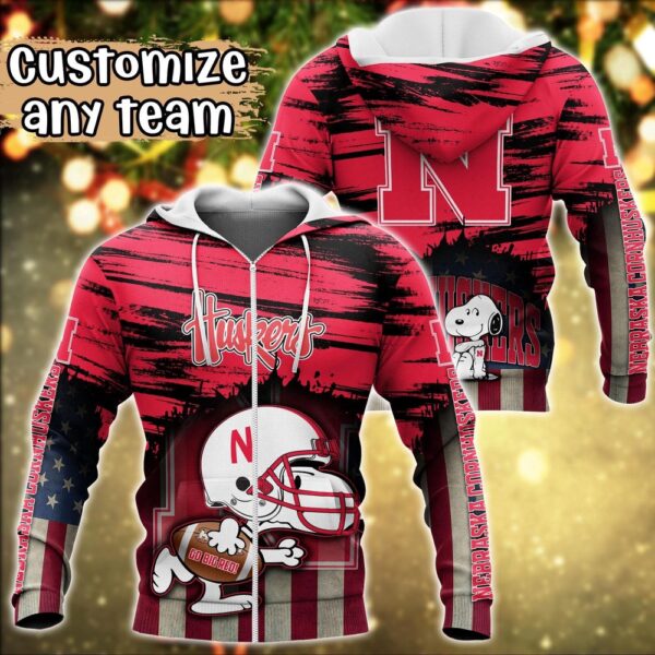 Customized NCAA Nebraska Cornhuskers Hoodie 3D Snoopy Plays Sports For Fans