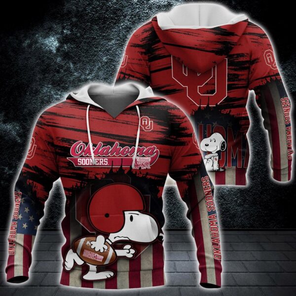 Customized NCAA Oklahoma Sooners Hoodie 3D Snoopy Pattern For Fans