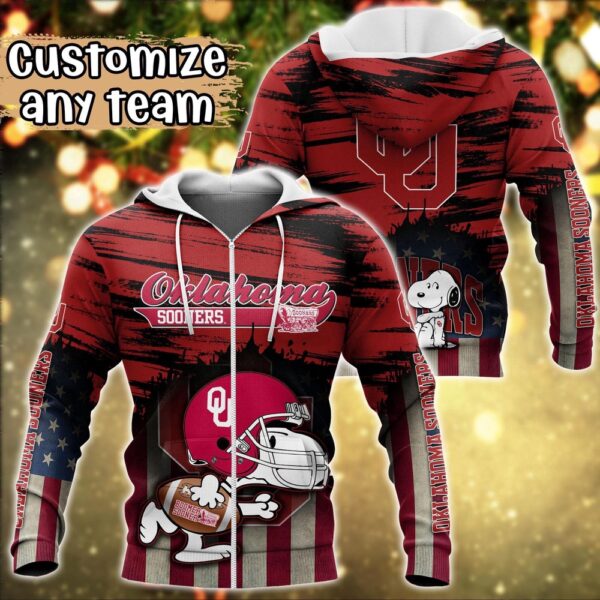 Customized NCAA Oklahoma Sooners Hoodie 3D Snoopy Sports For Fans