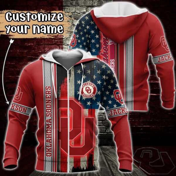 Customized NCAA Oklahoma Sooners Hoodie 3D US Flag Sleek Style For Fans