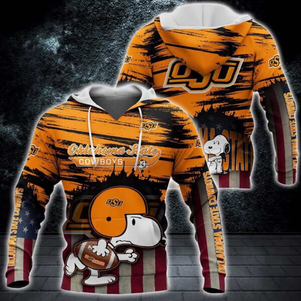 Customized NCAA Oklahoma State Cowboys Hoodie 3D Snoopy Pattern For Fans