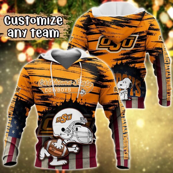 Customized NCAA Oklahoma State Cowboys Hoodie 3D Snoopy Sports For Fans