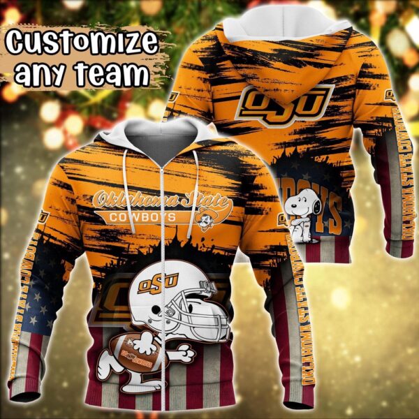 Customized NCAA Oklahoma State Cowboys Hoodie 3D Snoopy Sports For Fans