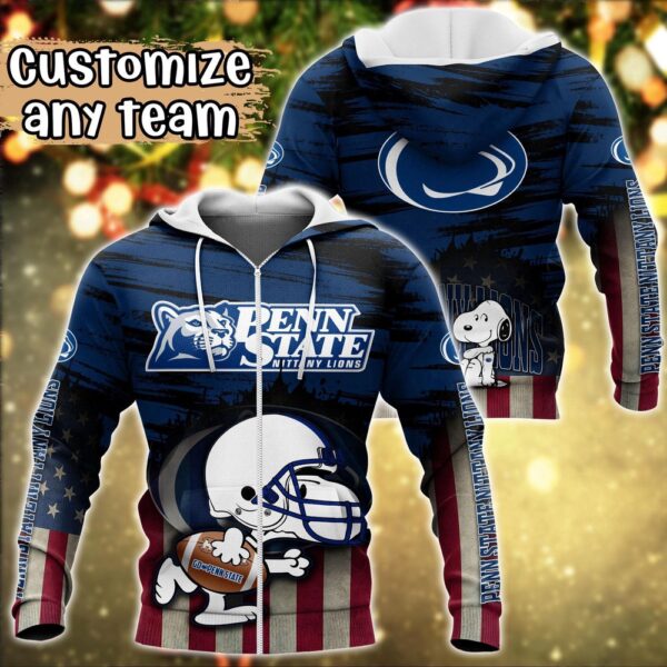 Customized NCAA Penn State Nittany Lions Hoodie 3D Snoopy Sports For Fans