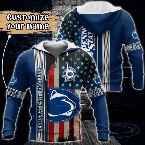 Customized NCAA Penn State Nittany Lions Hoodie 3D US Flag Sleek Style For Fans