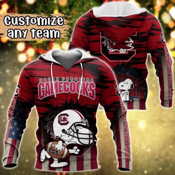 Customized NCAA South Carolina Gamecocks Hoodie 3D Snoopy Sports For Fans