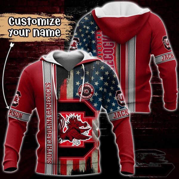 Customized NCAA South Carolina Gamecocks Hoodie 3D US Flag Sleek Style For Fans