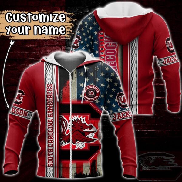 Customized NCAA South Carolina Gamecocks Hoodie 3D US Flag Sleek Style For Fans