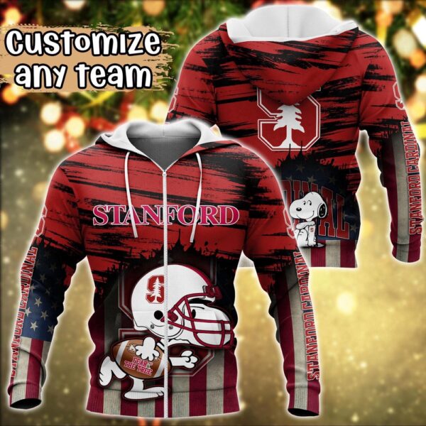 Customized NCAA Stanford Cardinal Hoodie 3D Snoopy Sports For Fans