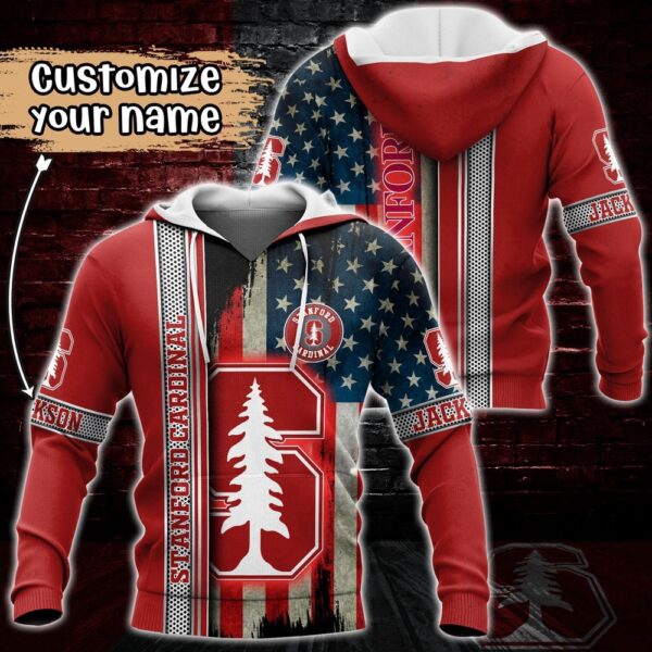 Customized NCAA Stanford Cardinal Hoodie 3D US Flag Sleek Style For Fans