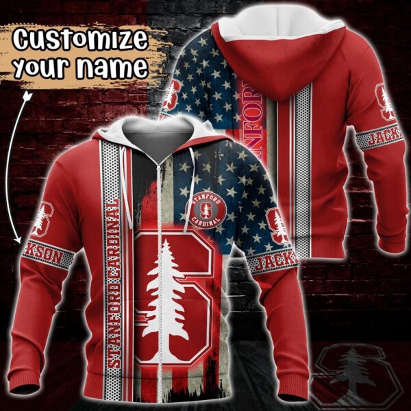 Customized NCAA Stanford Cardinal Hoodie 3D US Flag Sleek Style For Fans