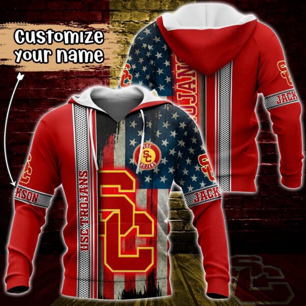 Customized NCAA USC Trojans Hoodie 3D US Flag Sleek Style For Fans