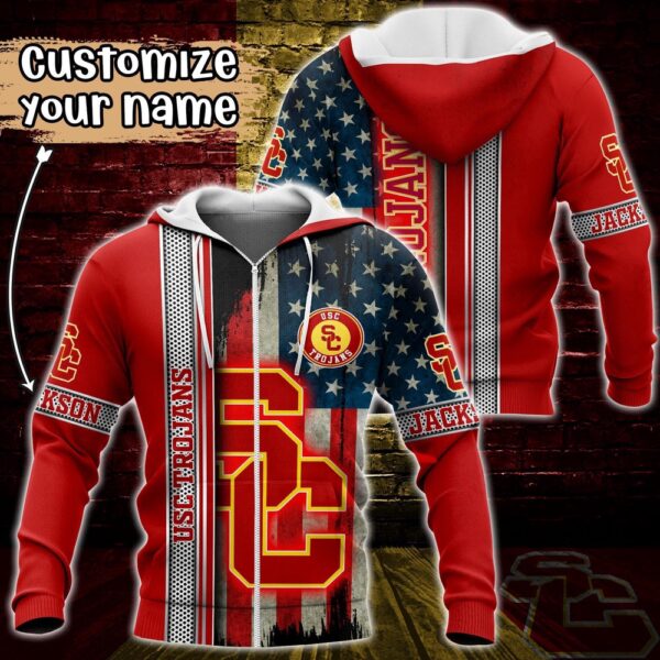 Customized NCAA USC Trojans Hoodie 3D US Flag Sleek Style For Fans