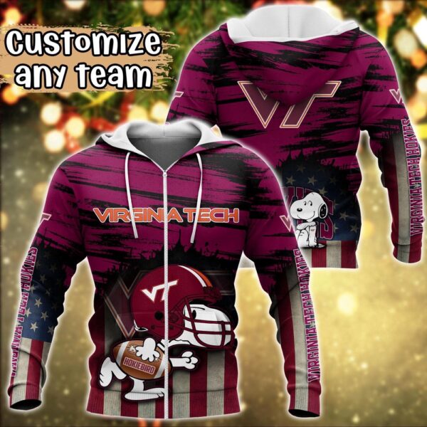 Customized NCAA Virginia Tech Hokies Hoodie 3D Snoopy Sports For Fans