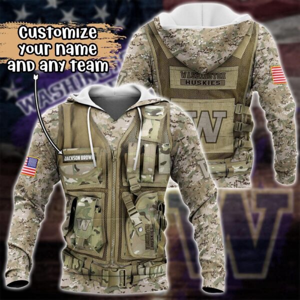 Customized NCAA Washington Huskies Hoodie 3D Camo Parade For Fans