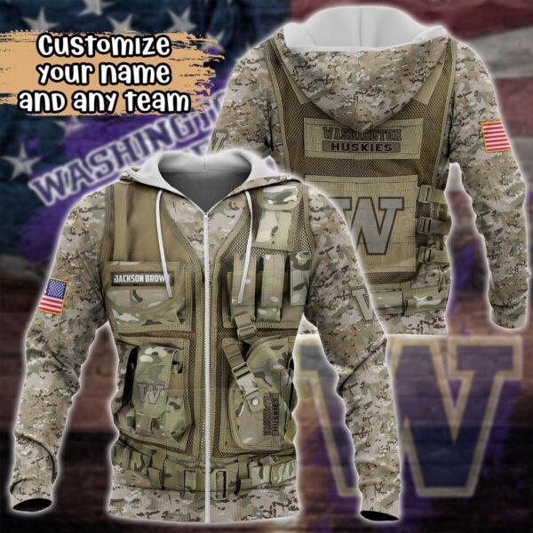 Customized NCAA Washington Huskies Hoodie 3D Camo Parade For Fans