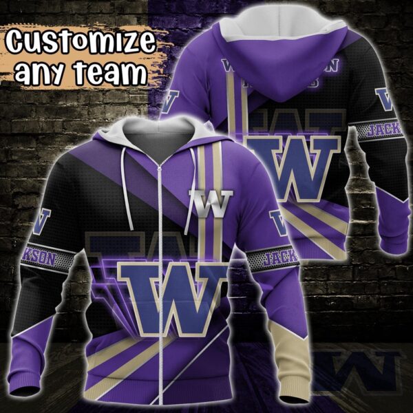 Customized NCAA Washington Huskies Hoodie 3D Cozy Vibes For Fans