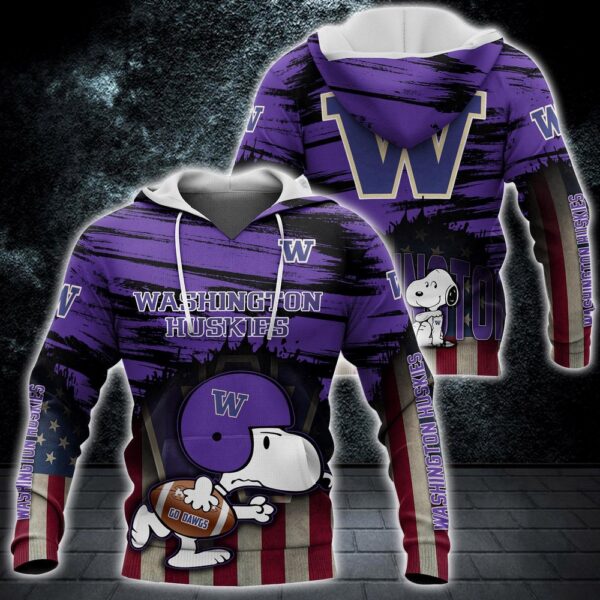 Customized NCAA Washington Huskies Hoodie 3D Snoopy Pattern For Fans