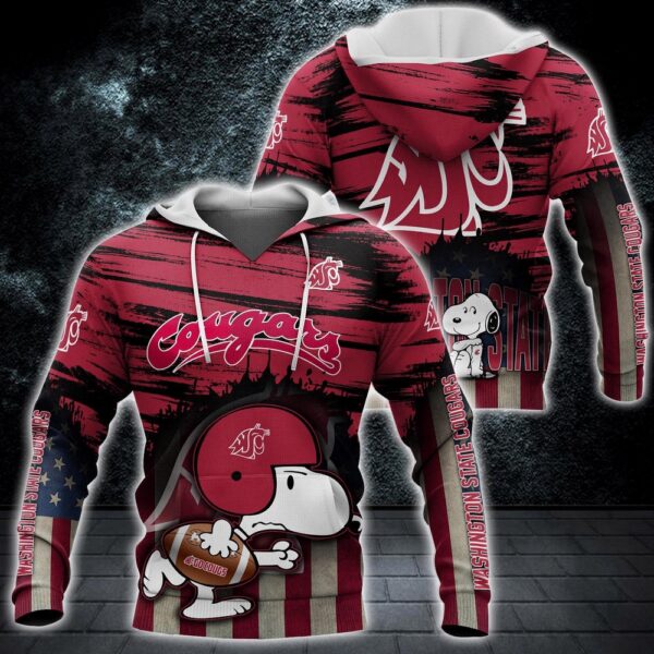 Customized NCAA Washington State Cougars Hoodie 3D Snoopy Pattern For Fans