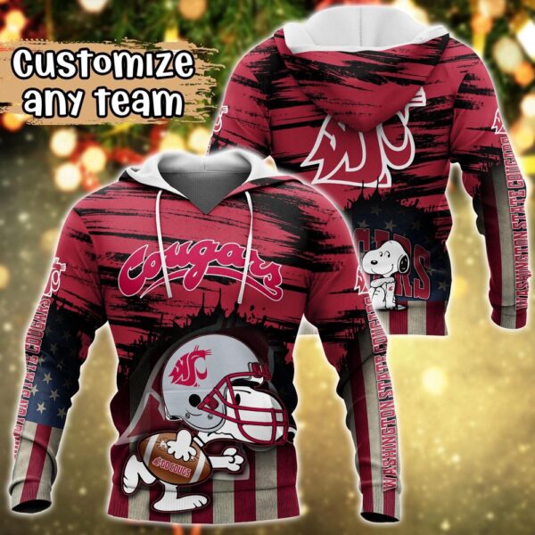 Customized NCAA Washington State Cougars Hoodie 3D Snoopy Sports For Fans