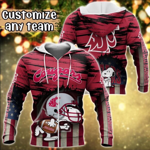 Customized NCAA Washington State Cougars Hoodie 3D Snoopy Sports For Fans