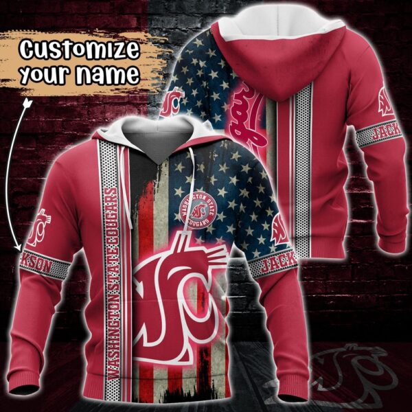 Customized NCAA Washington State Cougars Hoodie 3D US Flag Sleek Style For Fans