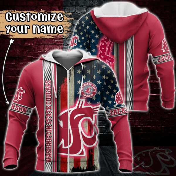 Customized NCAA Washington State Cougars Hoodie 3D US Flag Sleek Style For Fans