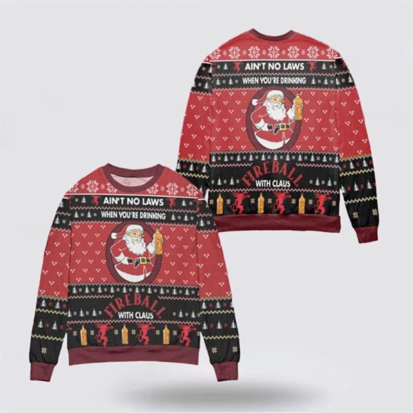 Get Festive With Santa Claus Ugly Christmas Sweater For Drinking Fireball Whisky