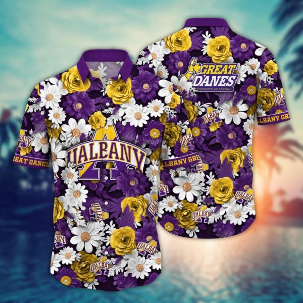 NCAA Albany Great Danes Hawaiian Shirt Cheerful Bloom Beats For Sports Fans