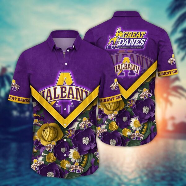 NCAA Albany Great Danes Hawaiian Shirt Floral Fusion Aloha Bliss For Fans