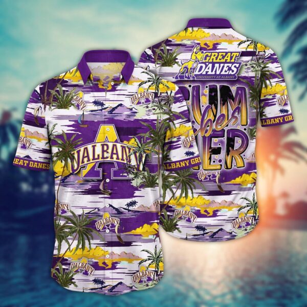 NCAA Albany Great Danes Hawaiian Shirt Palm Tree Paradise For Sports Fans