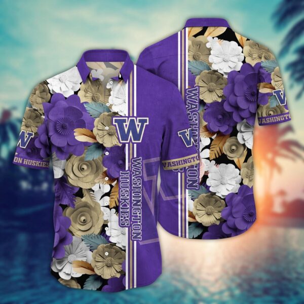 NCAA Washington Huskies Hawaiian Shirt Tropical Flower Pattern For Sports Fans