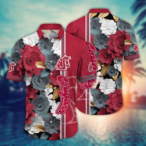 NCAA Washington State Cougars Hawaiian Shirt Tropical Flower Pattern For Sports Fans