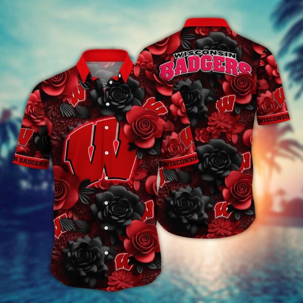 NCAA Wisconsin Badgers Hawaiian Shirt Floral Rhapsody For Sports Fans