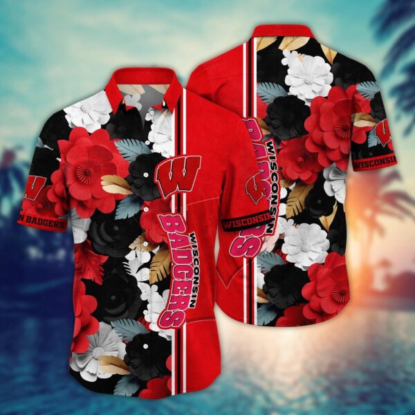 NCAA Wisconsin Badgers Hawaiian Shirt Tropical Flower Pattern For Sports Fans