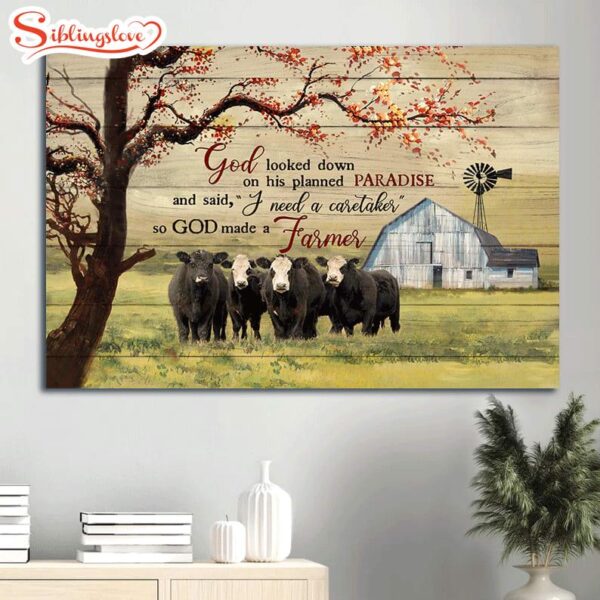 Aberdeen Angus Canvas Tranquil Farm Under The Tree Spring Grass Field God Looked Down On His Planned Paradise Canvas Poster