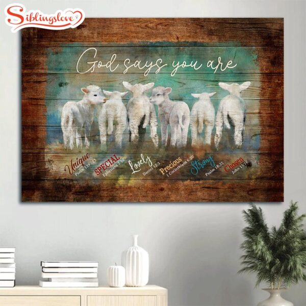 Adorable Baby Lambs God Says You Are Unique Canvas Wall Art