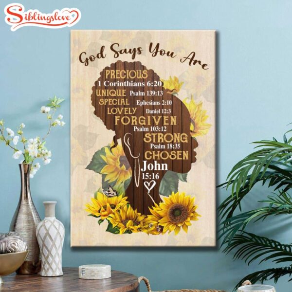 African American God Says You Are Sunflower Canvas Art