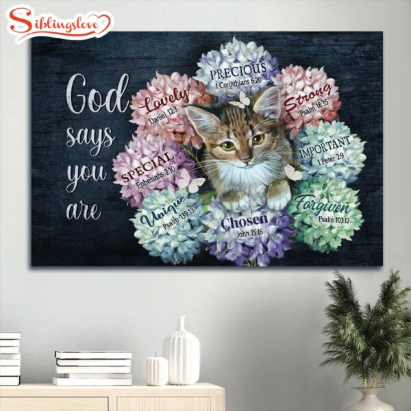 Amazing Cat Colorful Hydrangea Butterfly God Says You Are Canvas Wall Art