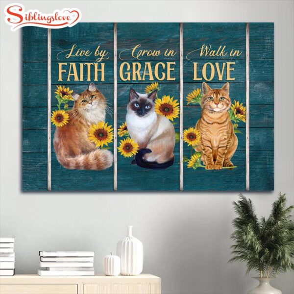 Amazing Cat Drawing Pretty Sunflower Cat Live By Faith Walk In Love Canvas Wall Art