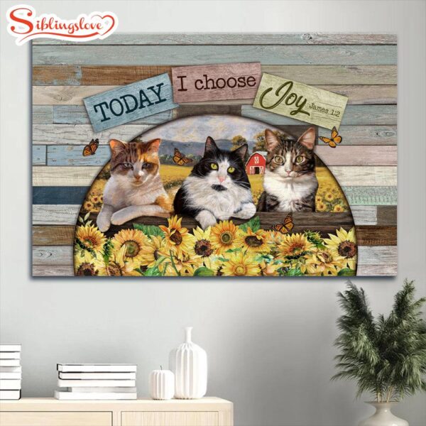 Amazing Cat Drawing Sunflower Field Butterfly Today I Choose Joy Canvas Wall Art