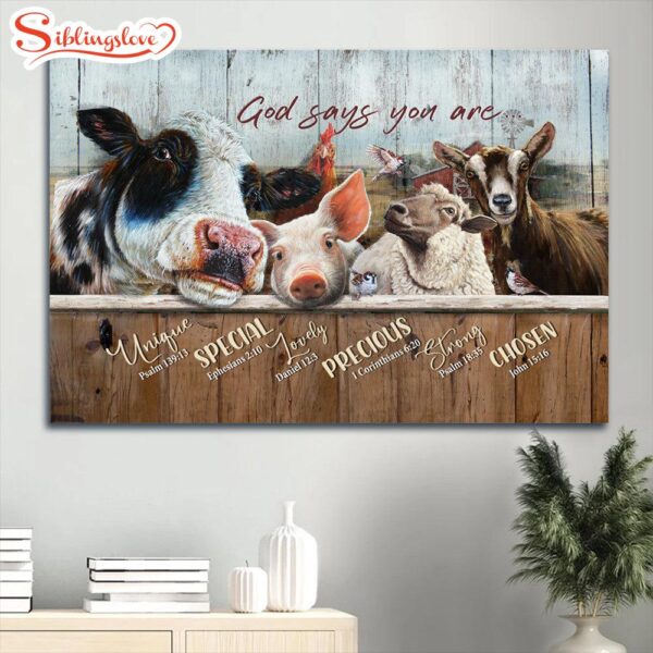 Amazing Dairy Cow Animal Drawing Rooster Canvas God Says You Are Canvas Wall Art