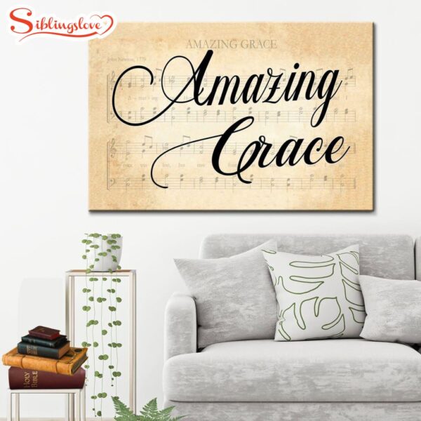 Amazing Grace Wall Art, Sheet Music Amazing Grace Farmhouse Canvas Print