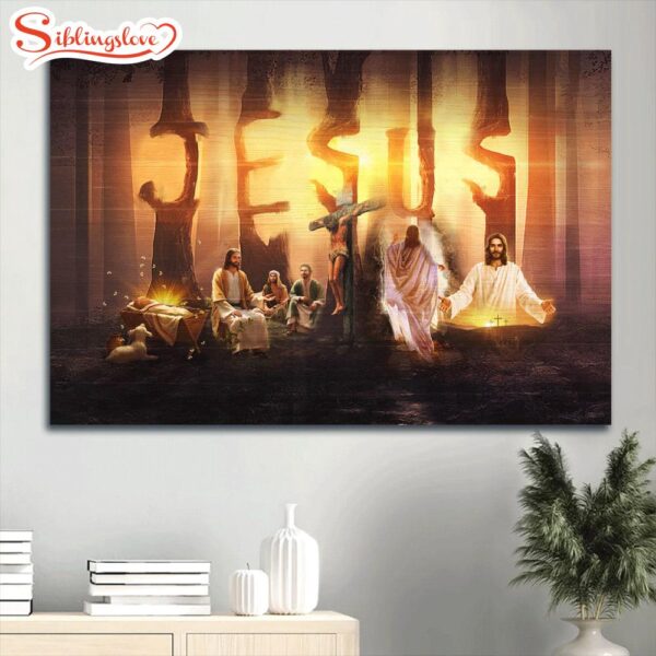 Amazing Halo Jesus On The Cross The Life Of Jesus Little Lamb Canvas Wall Art