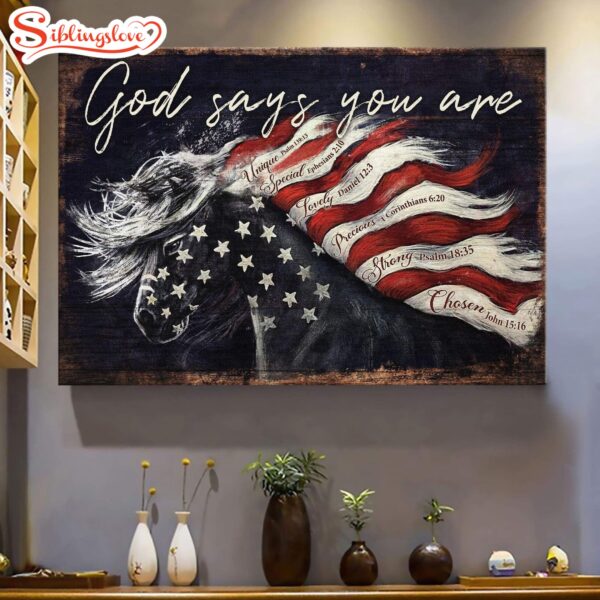 Amazing Horse America Flag God Says You Are Canvas Wall Art