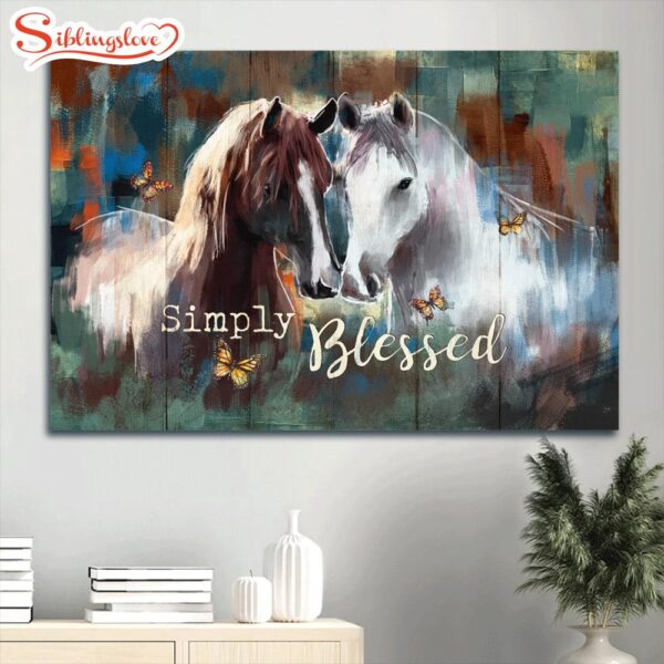 Amazing Horse Painting Watercolor Drawing Monarch Butterfly Simply Blessed Canvas Wall Art